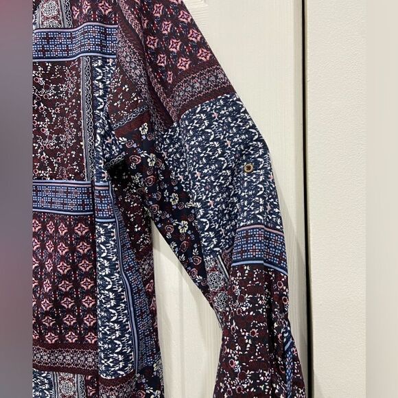 NWT Tantrums 3/4 quarter sleeve button down top Patchwork print front size L - Picture 5 of 8